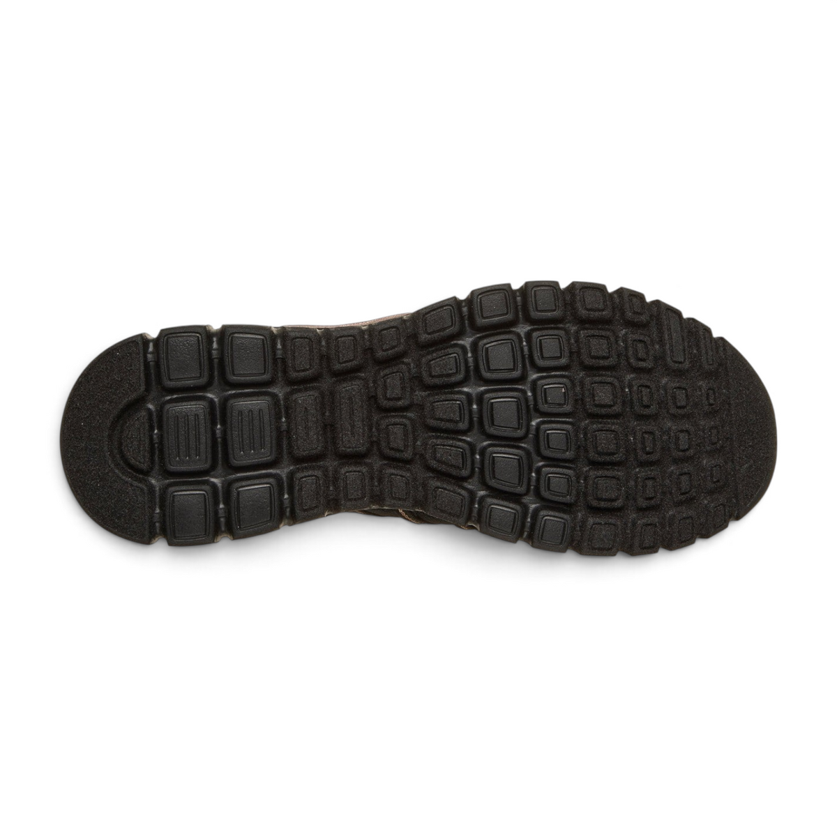 Black rubber outsole of the FRG Skechers Graceful Purecrush vegan sneaker with a textured grip pattern