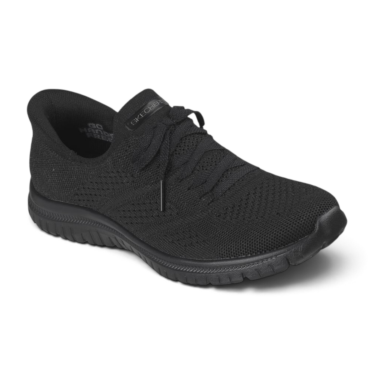 FRG Skechers Virtue Flawless black vegan slip-in sneaker with engineered knit upper and cushioned memory foam insole