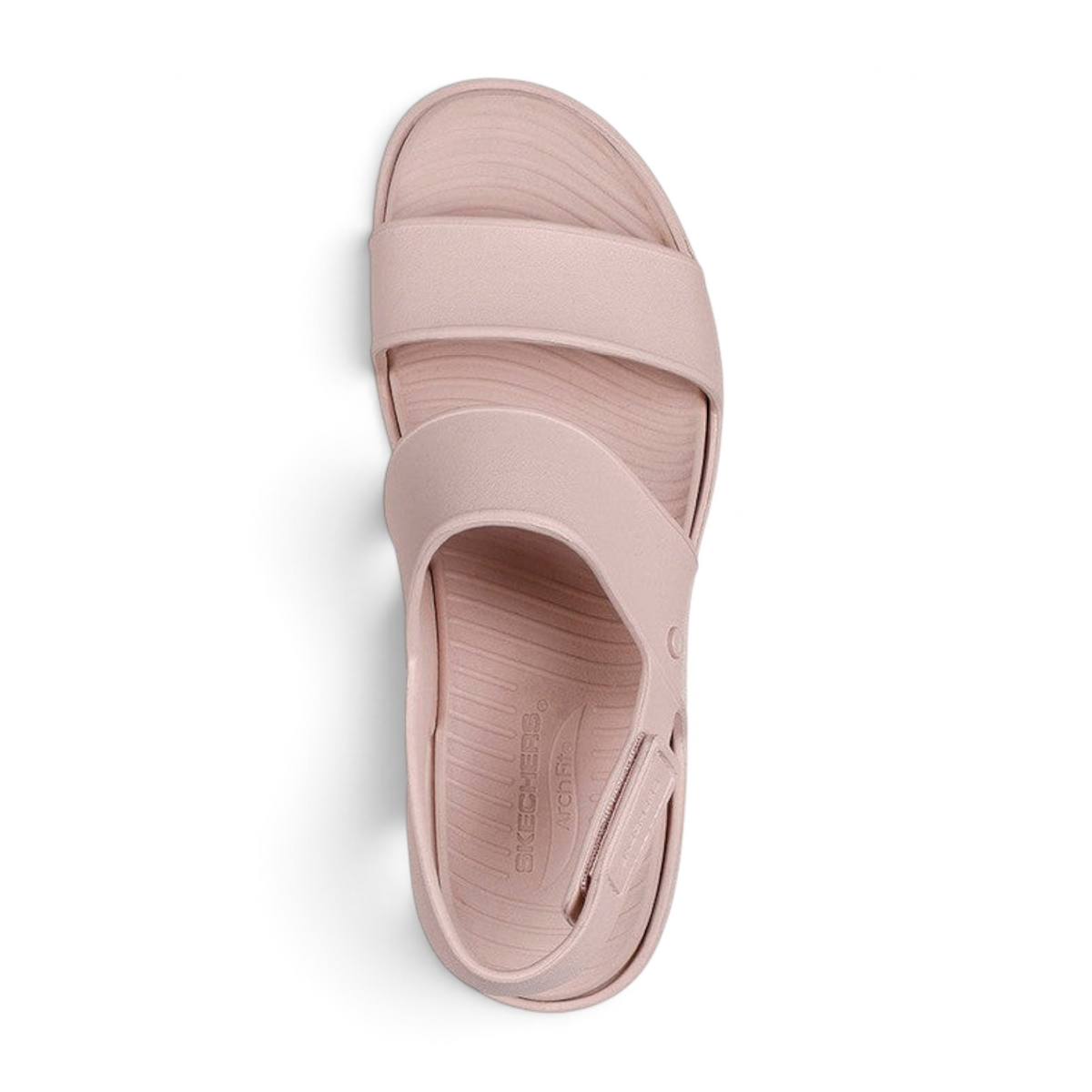 FRG Skechers Arch Fit Upbeat light pink platform sandal with double cross-band straps and adjustable slingback.