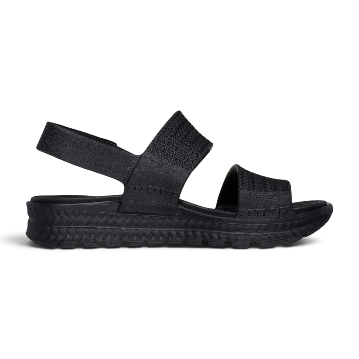 FRG Skechers Foamies Arch Fit Footsteps black sandals with a sculpted upper and cushioned arch support