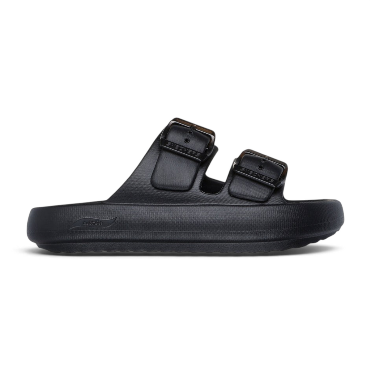 FRG Skechers Foamies Arch Fit black double-band slide sandal with adjustable buckles and cushioned arch support