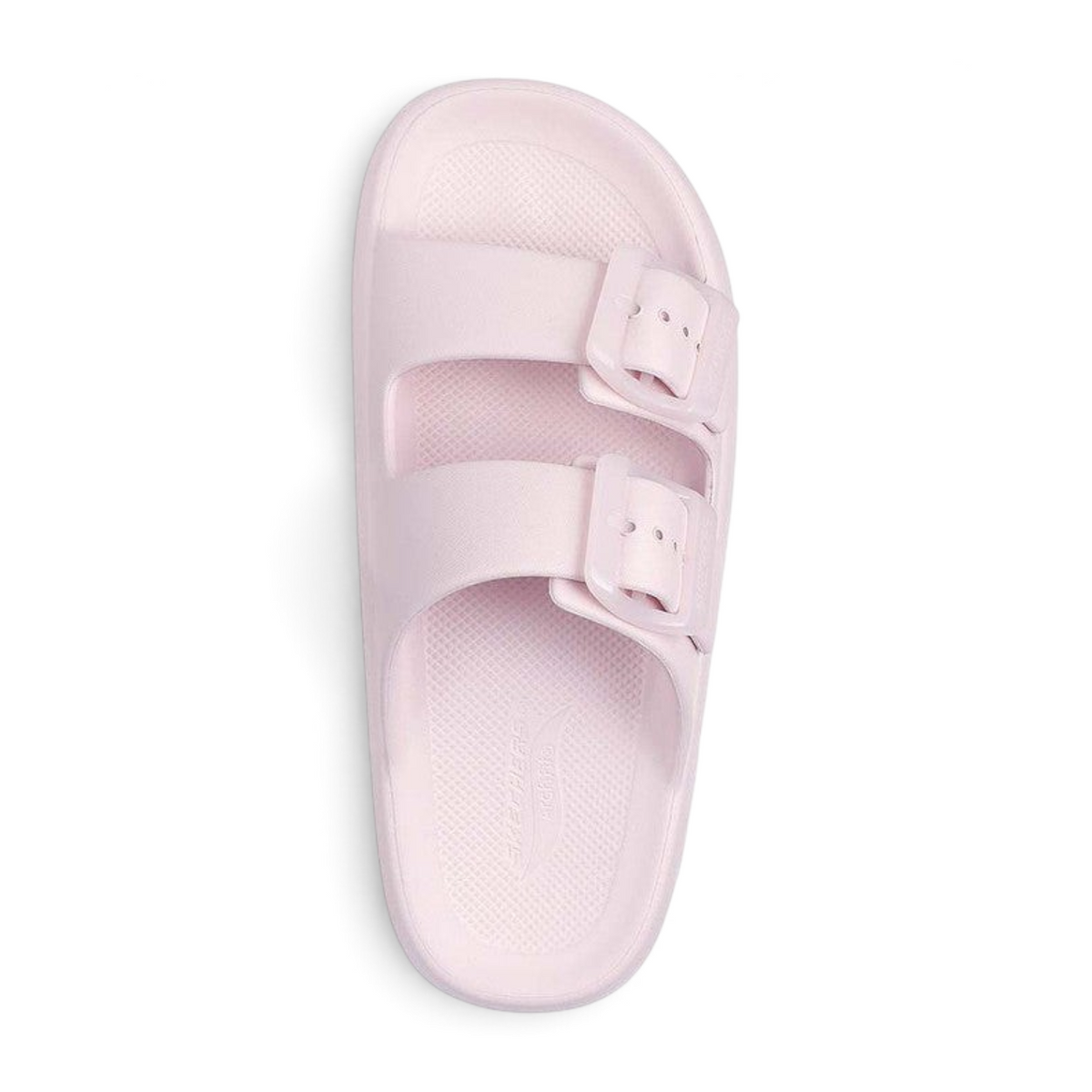 FRG Skechers Foamies Arch Fit blush pink dual-band slide sandal with adjustable buckle straps and arch support.