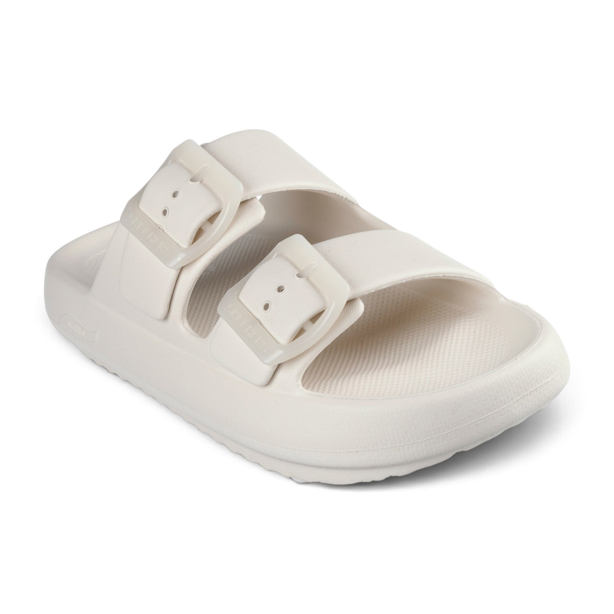 FRG Skechers Foamies Arch Fit dual-band slide sandals in natural foam with adjustable buckle straps
