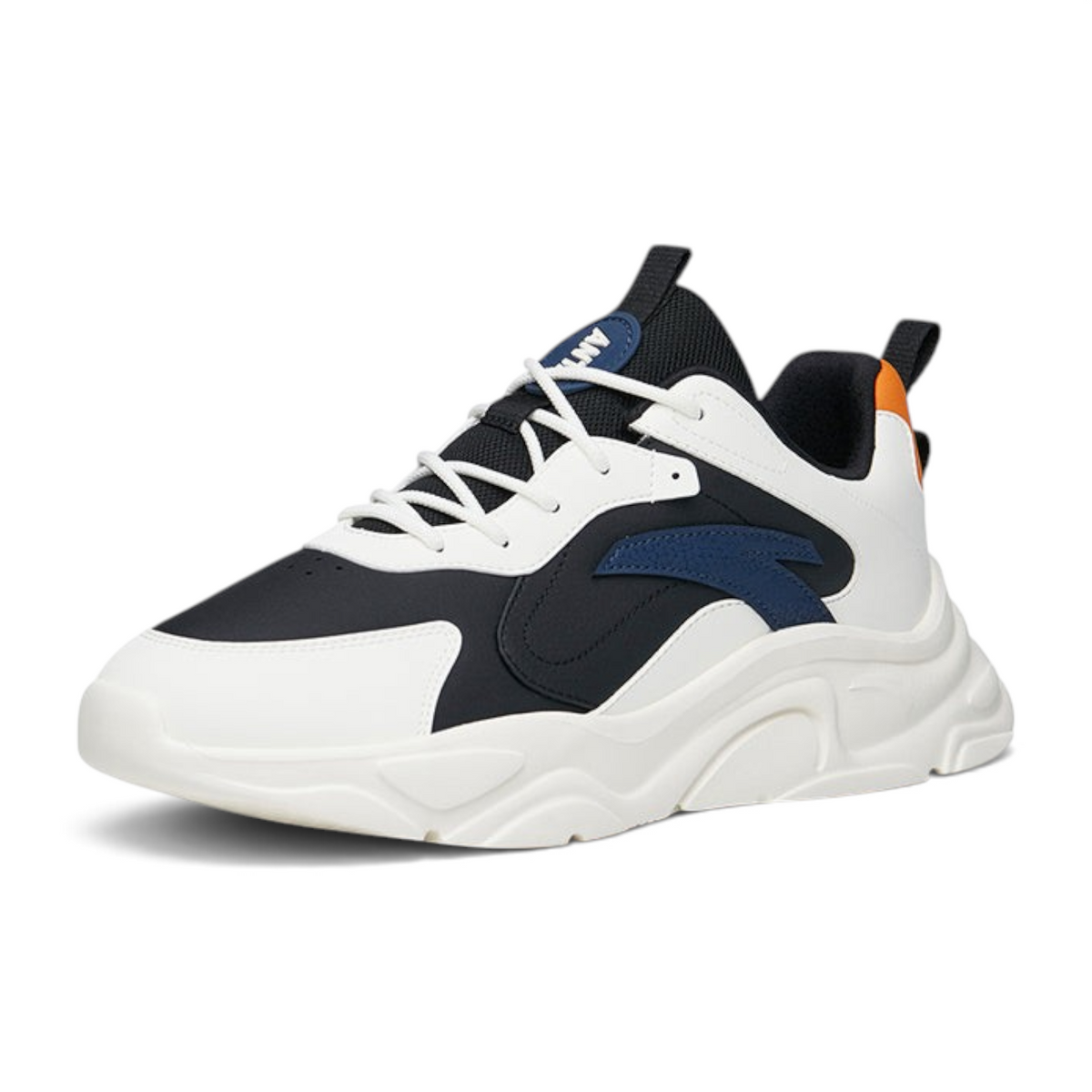 FRG ANTA Little Millennium 2.0 sneakers in black and white with blue and orange accents and a chunky rubber sole