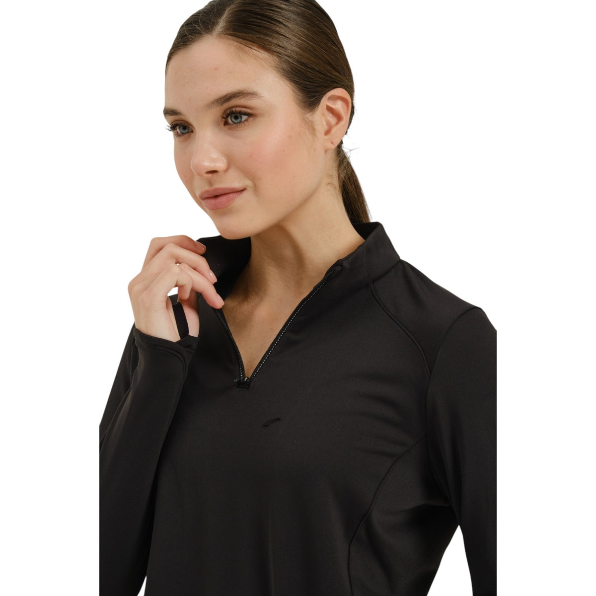 ANTA Zip-Neck Long Sleeve Top - Black