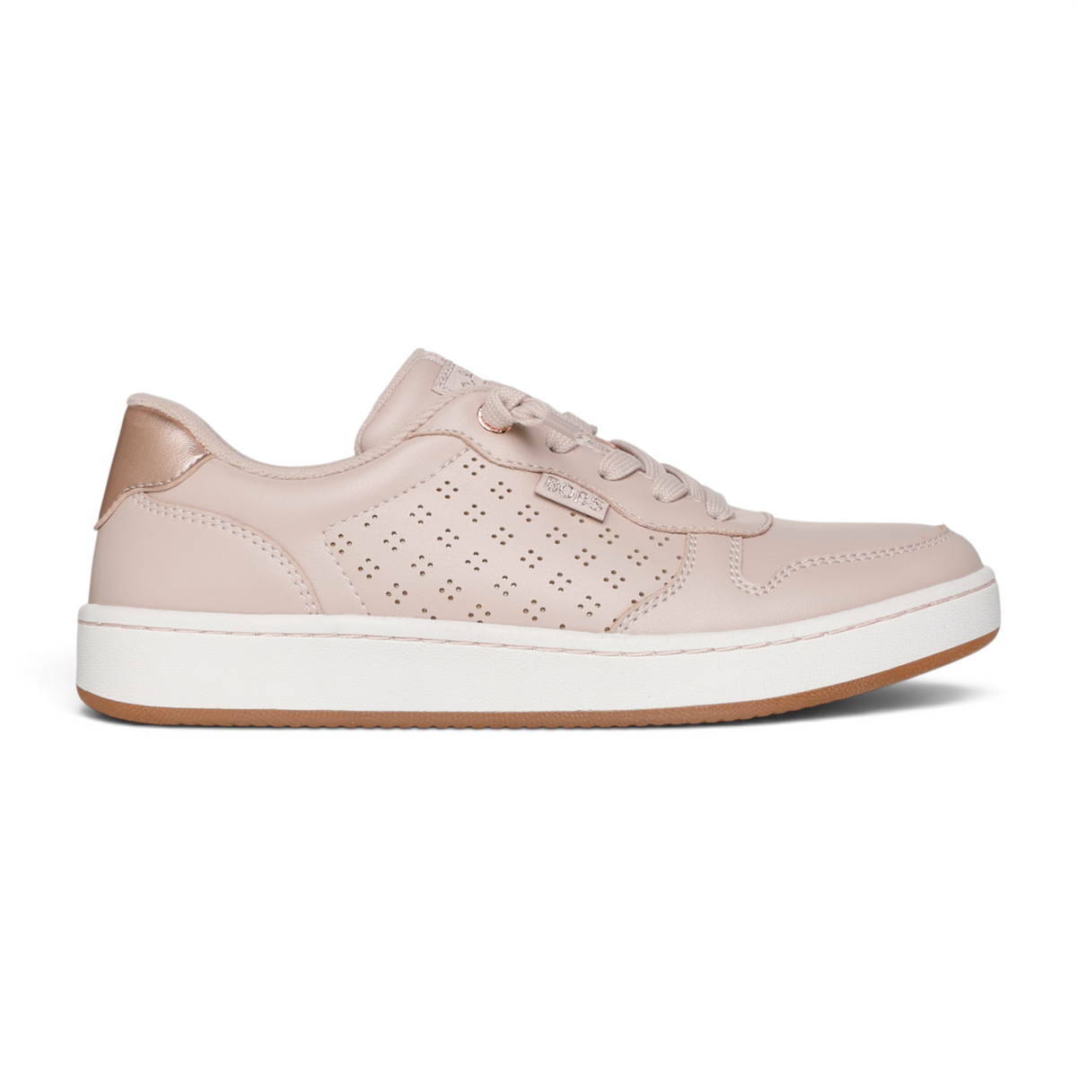 FRG BOBS from Skechers B Cute Court Luxe Kicks in blush pink duraleather with metallic heel and perforated side panel