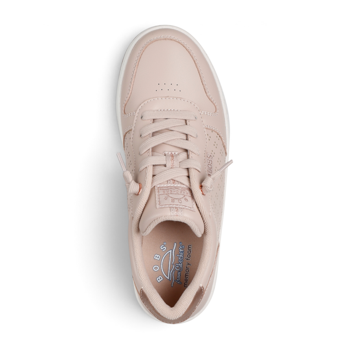 FRG BOBS from Skechers B Cute Court Luxe Kicks in blush pink duraleather with metallic accents and memory foam insole