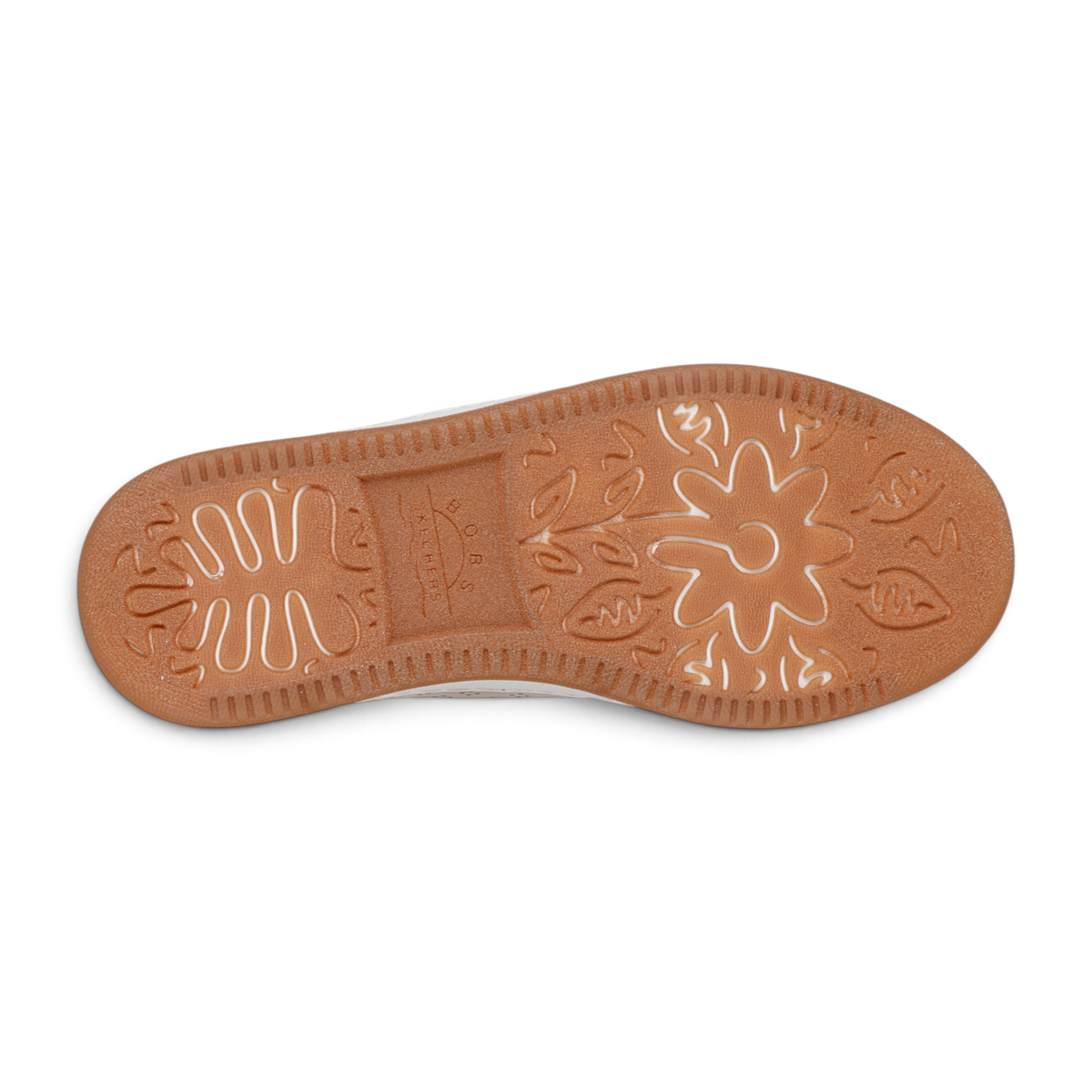 FRG BOBS from Skechers B Cute Court Luxe Kicks sneaker featuring a brown rubber outsole with floral tread pattern