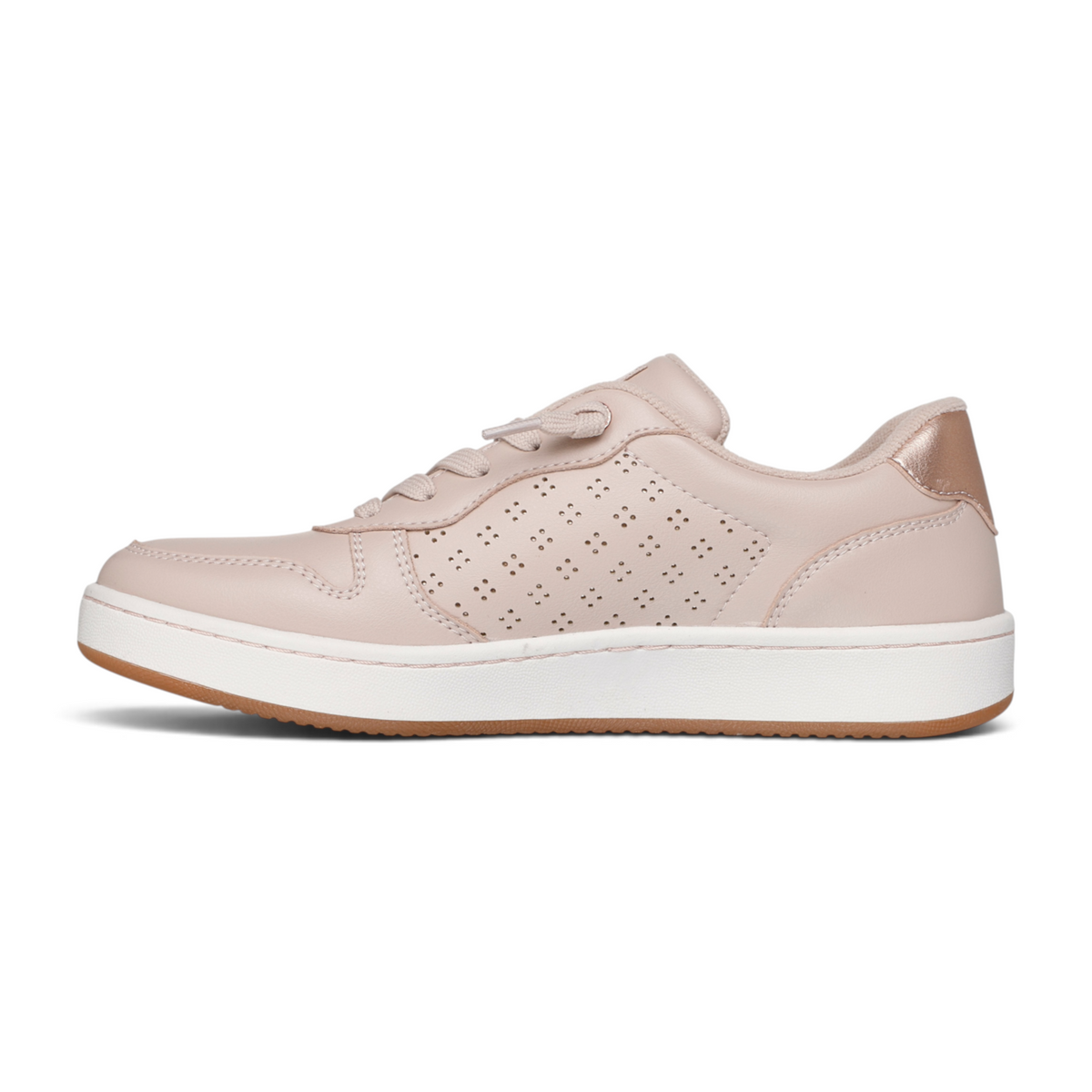 FRG BOBS from Skechers B Cute Court Luxe Kicks in blush pink duraleather with metallic heel and perforated side