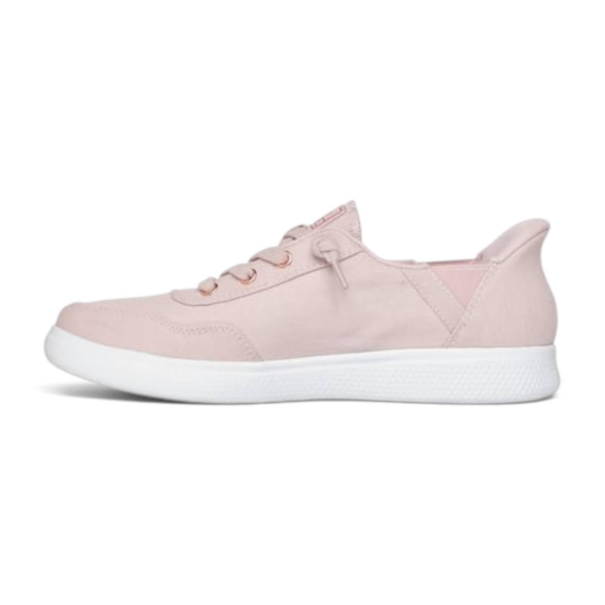 FRG BOBS Skip Cute slip-in sneakers in light pink canvas with faux laces and a white rubber sole