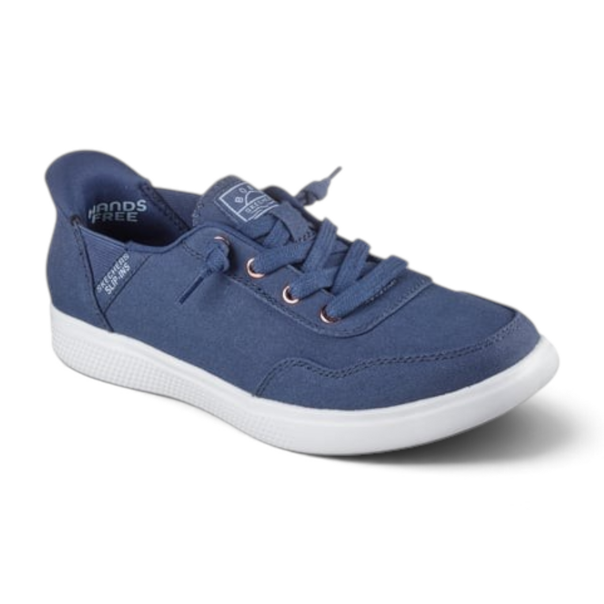 FRG BOBS Skip Cute blue canvas slip-in sneaker with faux laces and white rubber sole