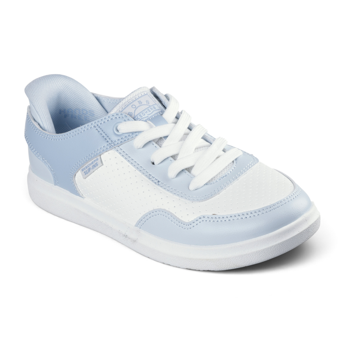 FRG Skechers BOBS D'Vine So Hooked slip-on sneaker in light blue and white synthetic duraleather with stretch laces.