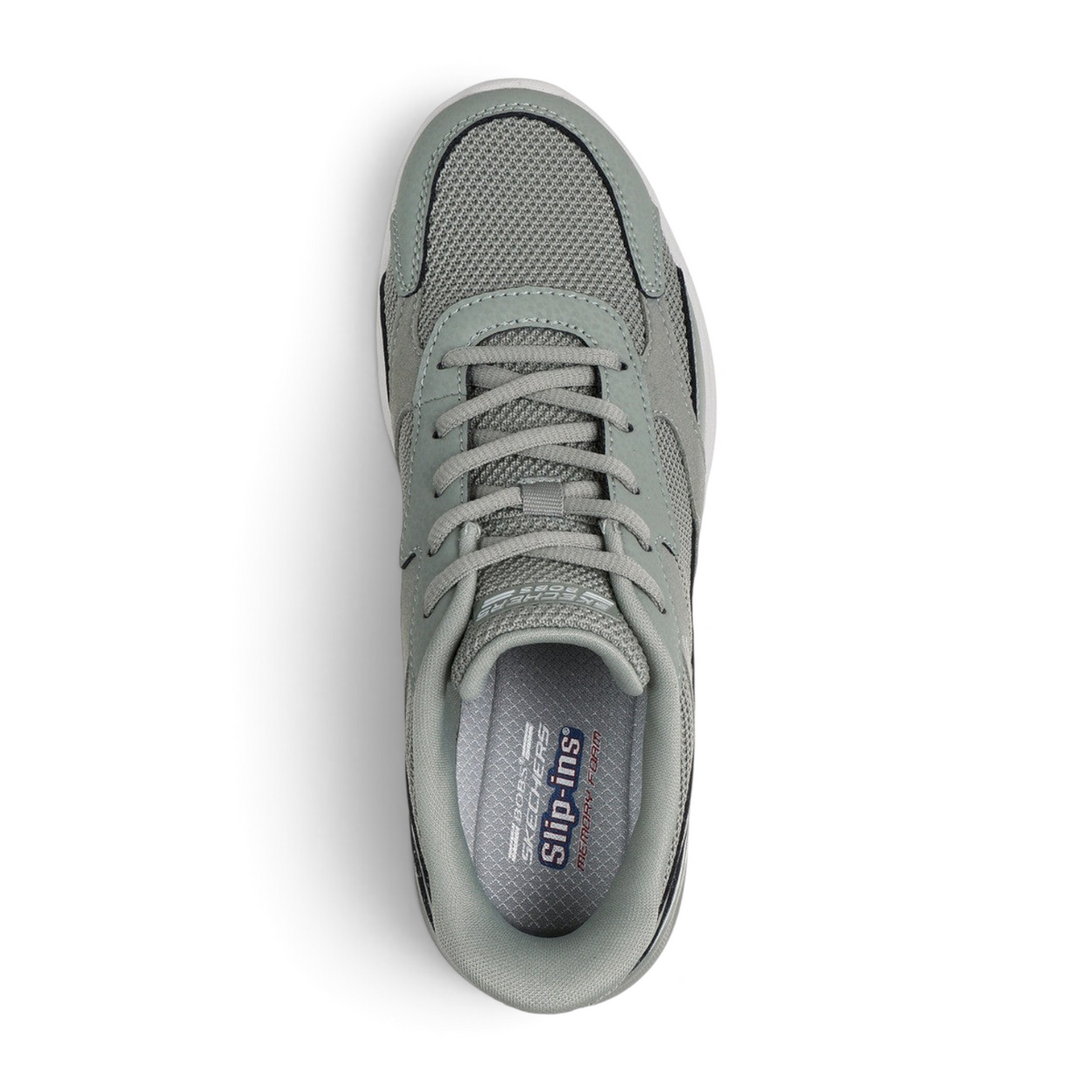 FRG Skechers BOBS Arc Waves 2.0 grey mesh slip-in sneaker with cushioned memory foam insole, top-down view.