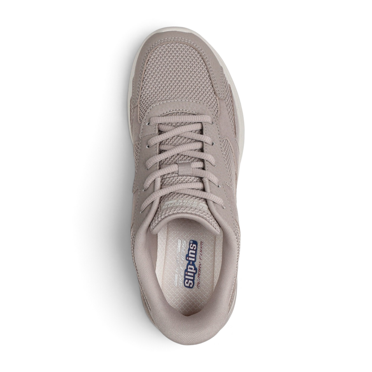 FRG Skechers BOBS Arc Waves 2.0 taupe mesh slip-in sneaker with cushioned memory foam insole, top view