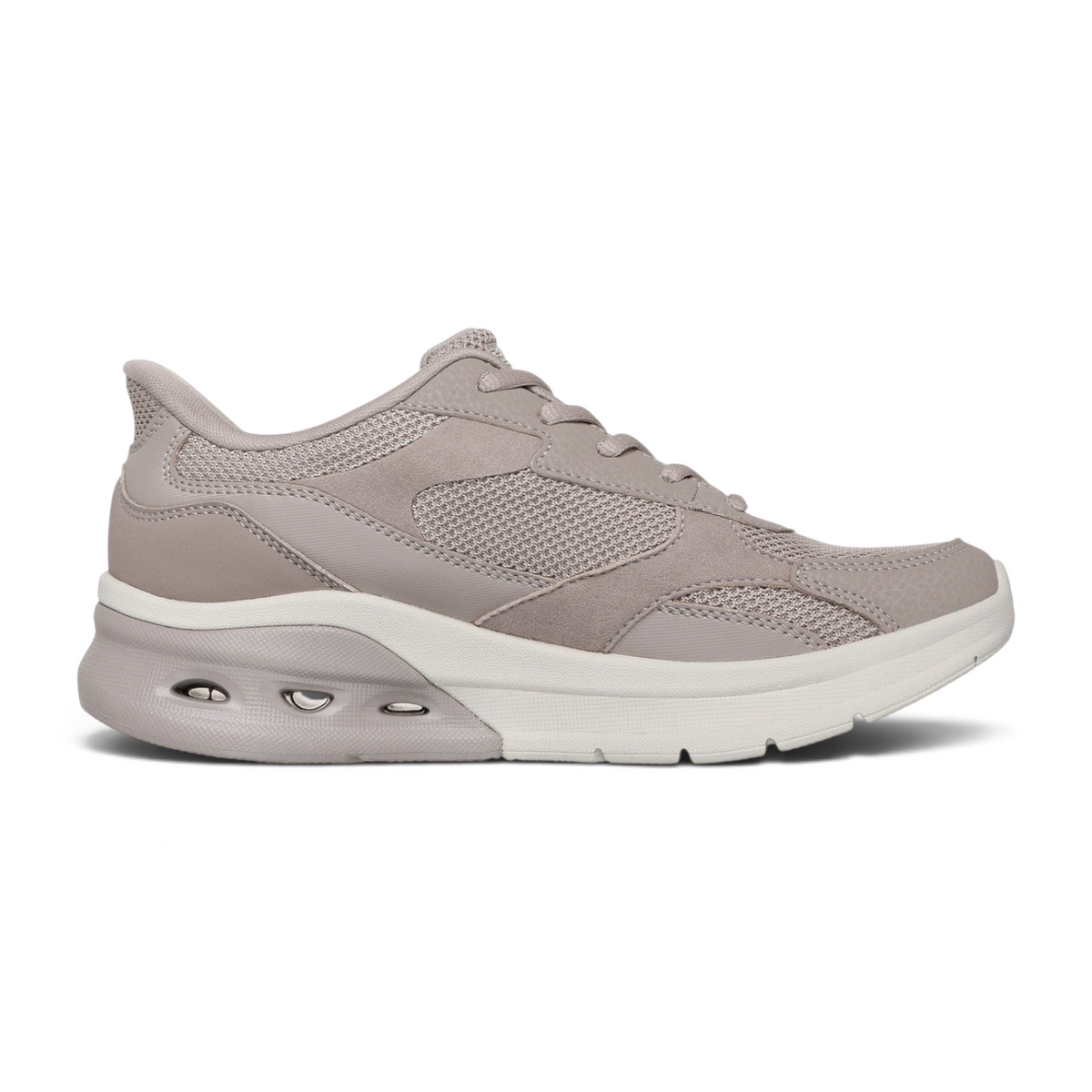 FRG Skechers BOBS Arc Waves 2.0 slip-in sneaker in taupe with mesh upper and cushioned midsole
