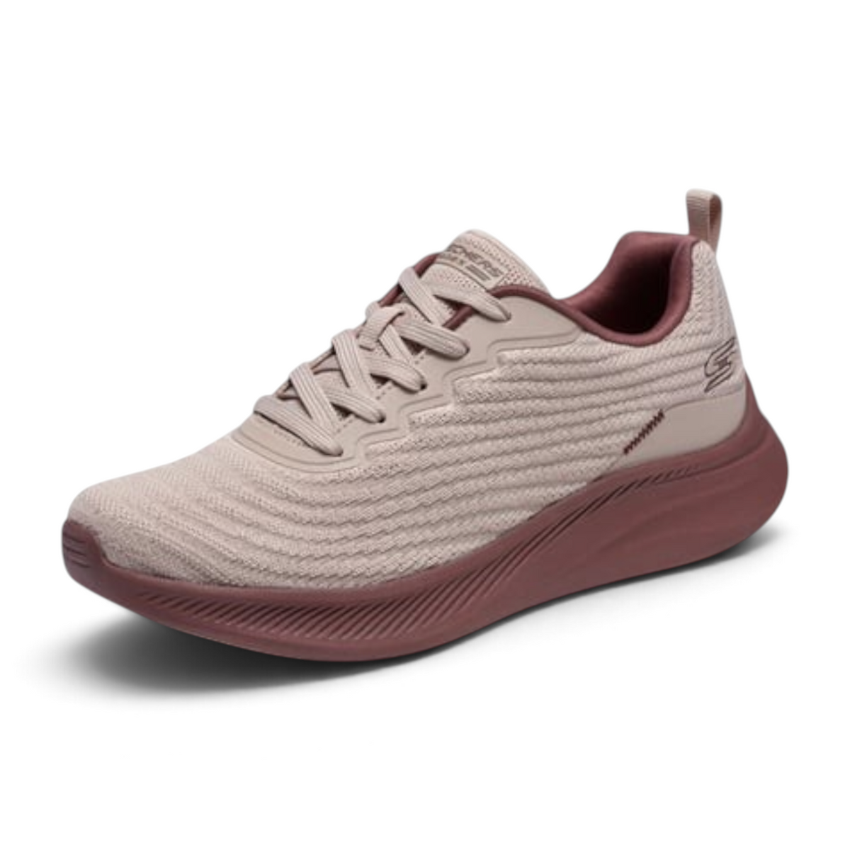 FRG BOBS MODA FLEX Mellow Dawn sneaker in beige knit fabric with a dark mauve cushioned sole and matching laces