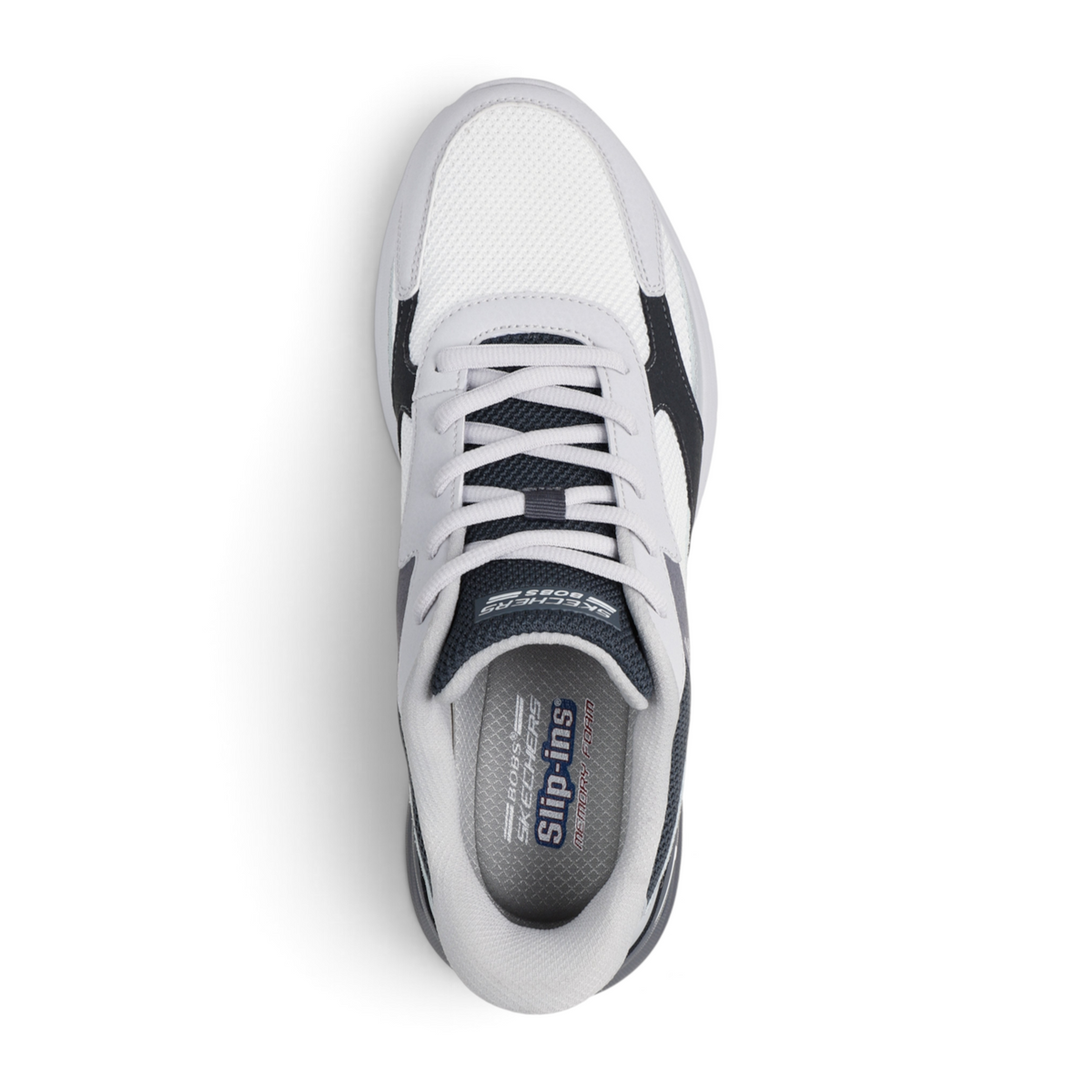 Top view of FRG BOBS ARC WAVES 2.0 CLASS ORDER sneakers in white and navy mesh with cushioned insoles