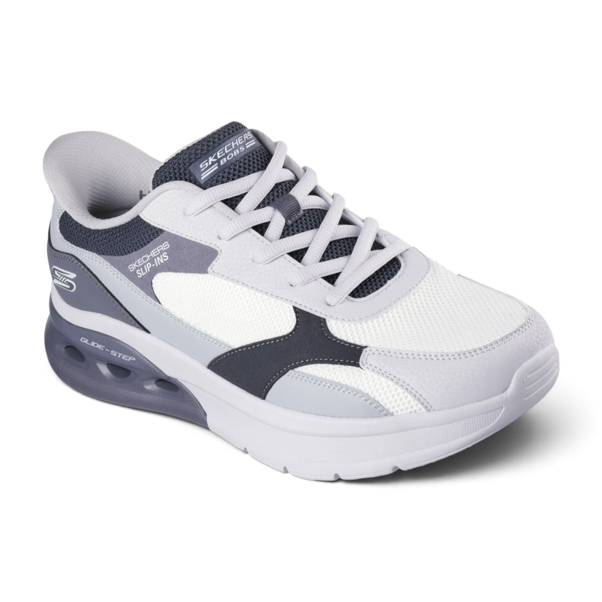 FRG BOBS ARC WAVES 2.0 white and grey athletic sneakers with mesh panels and cushioned Glide-Step sole