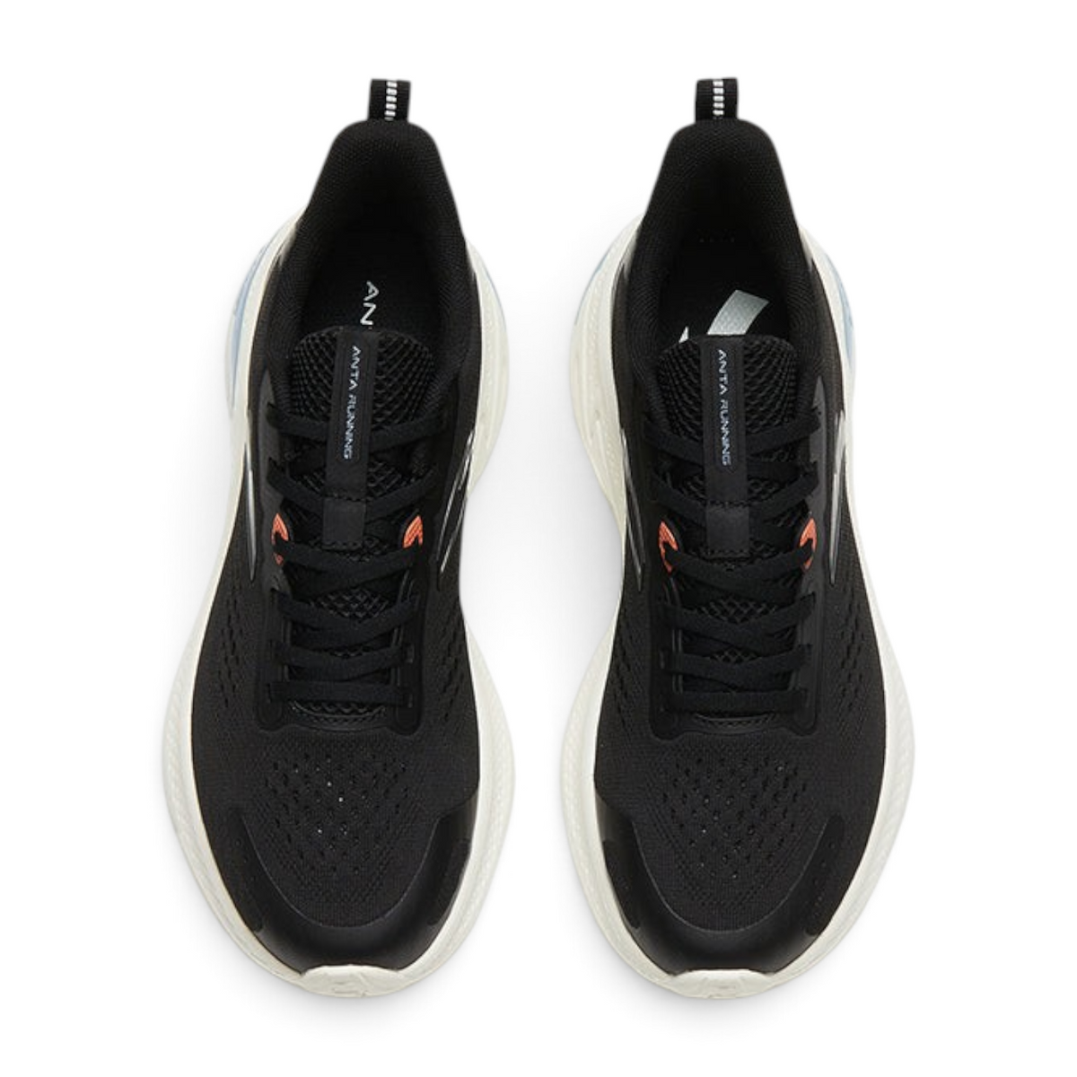 FRG ANTA A-JELLY black running shoes with breathable mesh upper and cushioned midsole, top-down view