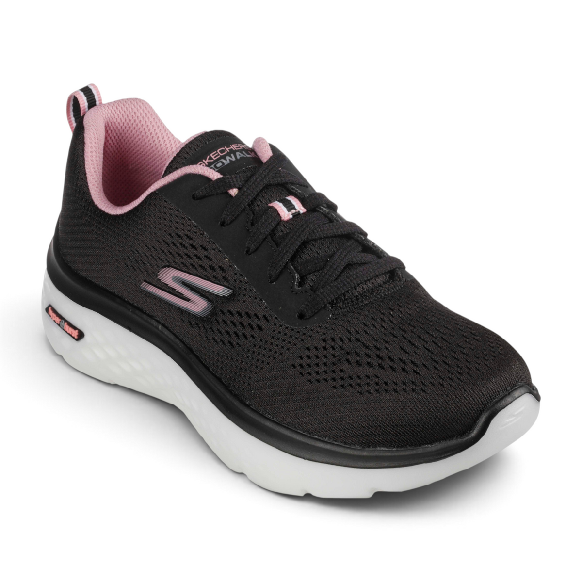 FRG GO WALK HYPER BURST-SPACE INSIGHT black and pink mesh walking sneaker with white cushioned sole