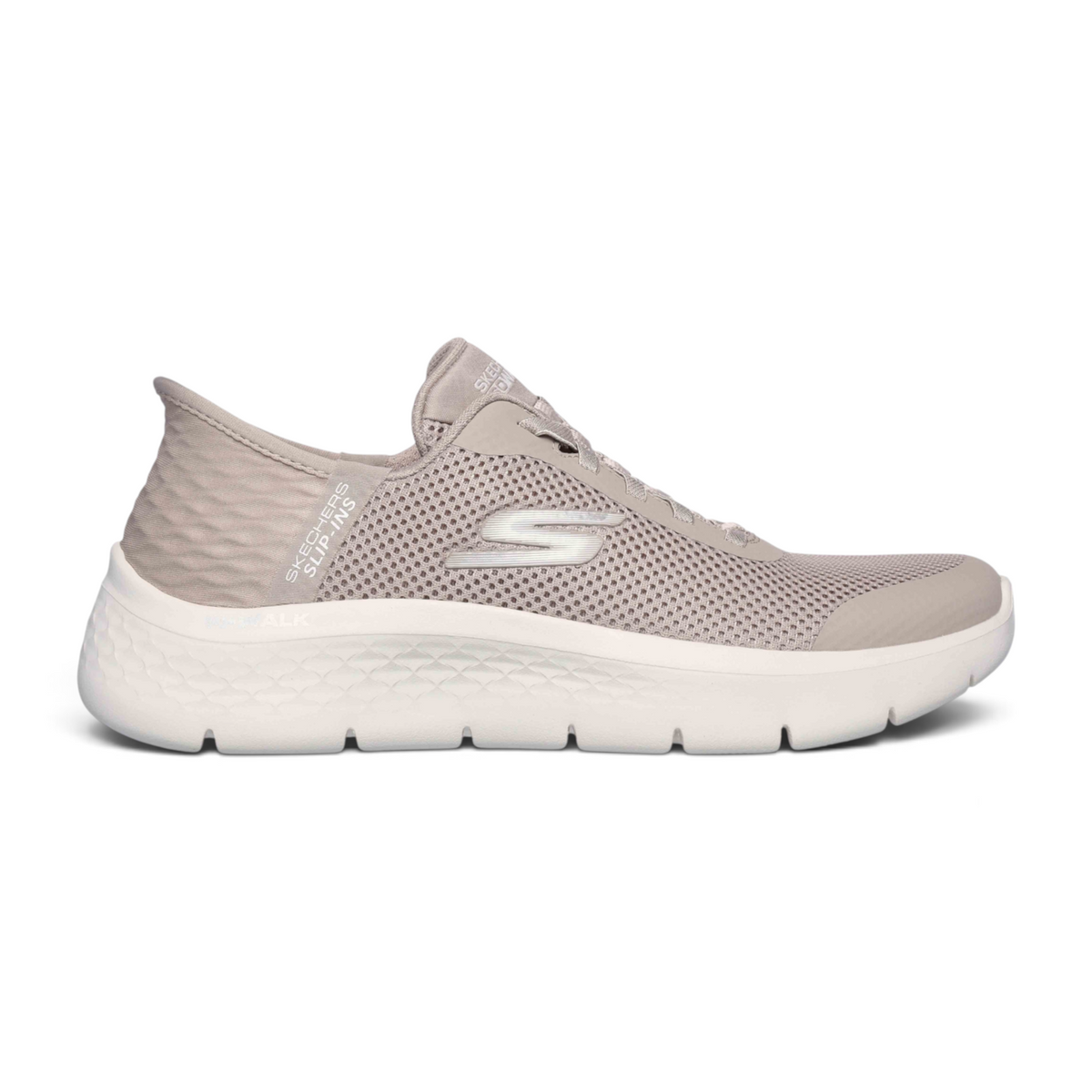 FRG Skechers Go Walk Flex Grand Entry slip-on sneaker in taupe mesh with white cushioned sole