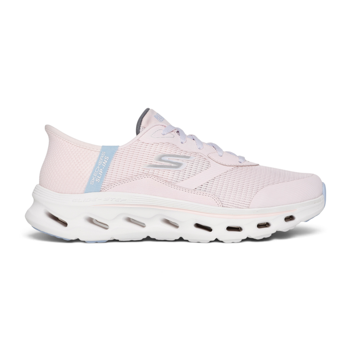 FRG Skechers GO WALK Glide-Step 2.0 Belah light pink athletic slip-on sneaker with mesh upper and cushioned midsole