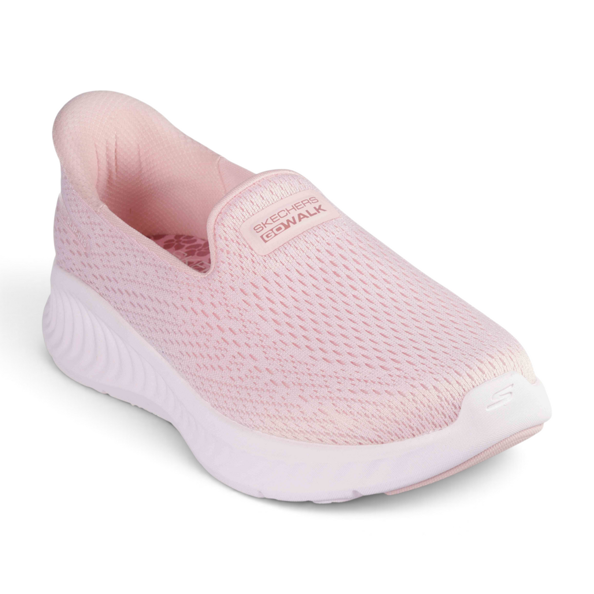 FRG Skechers GO WALK NOW IVY slip-on sneaker in light pink mesh with a cushioned white sole