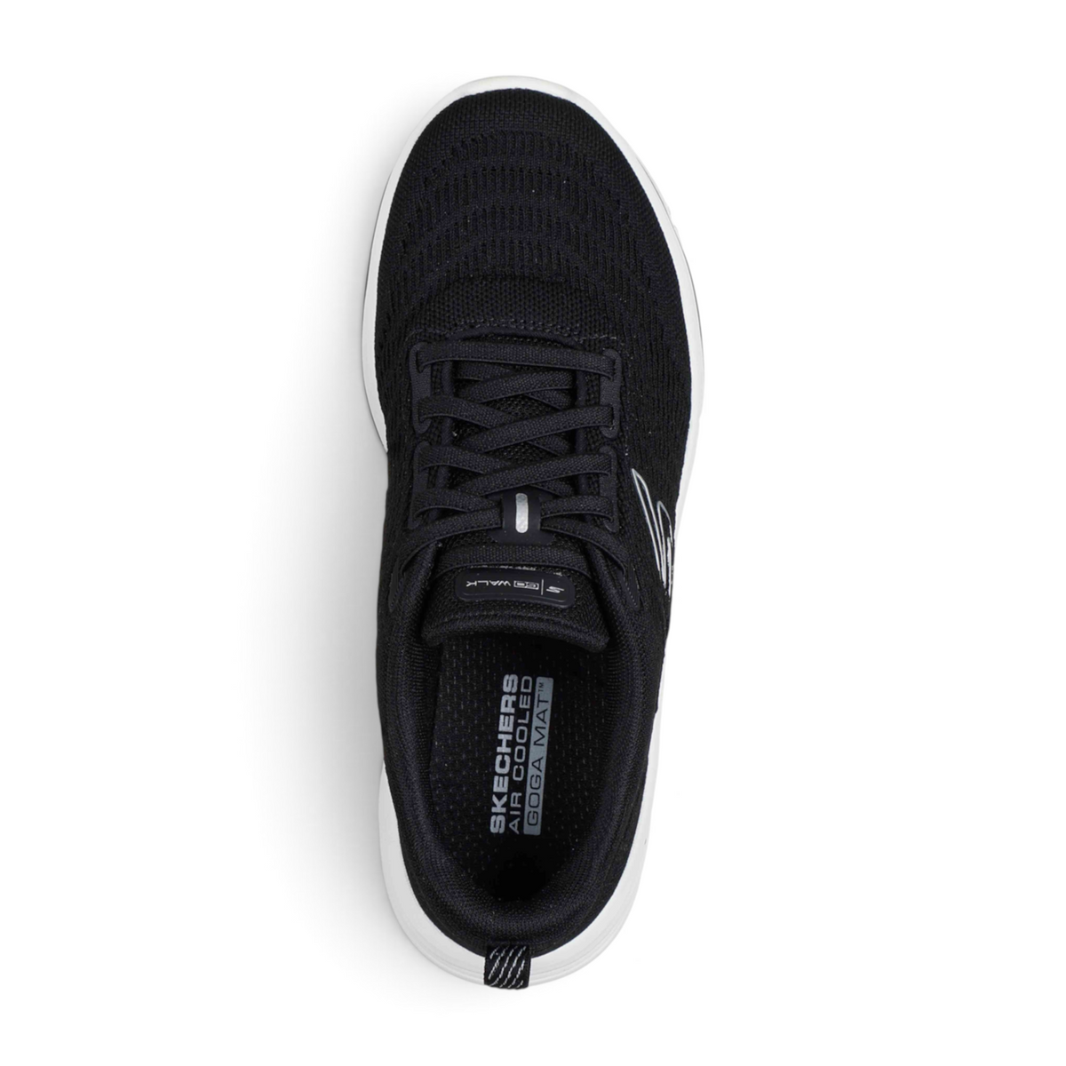 FRG Skechers GO WALK 8 - BRITT black walking shoe with breathable mesh upper and white cushioned sole top view