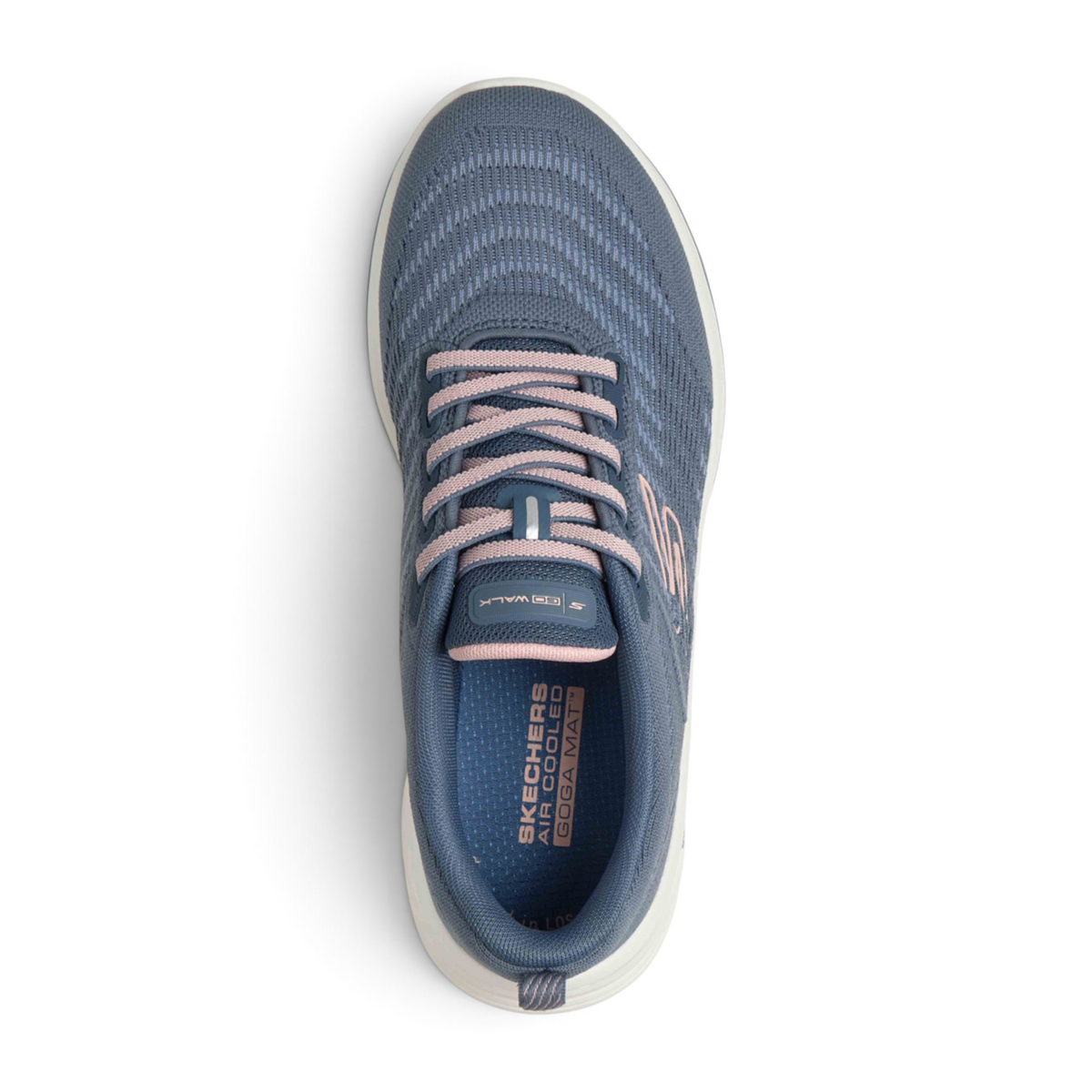 FRG GO WALK 8 - BRITT blue mesh walking shoe with pink laces and cushioned Goga Mat insole, top view