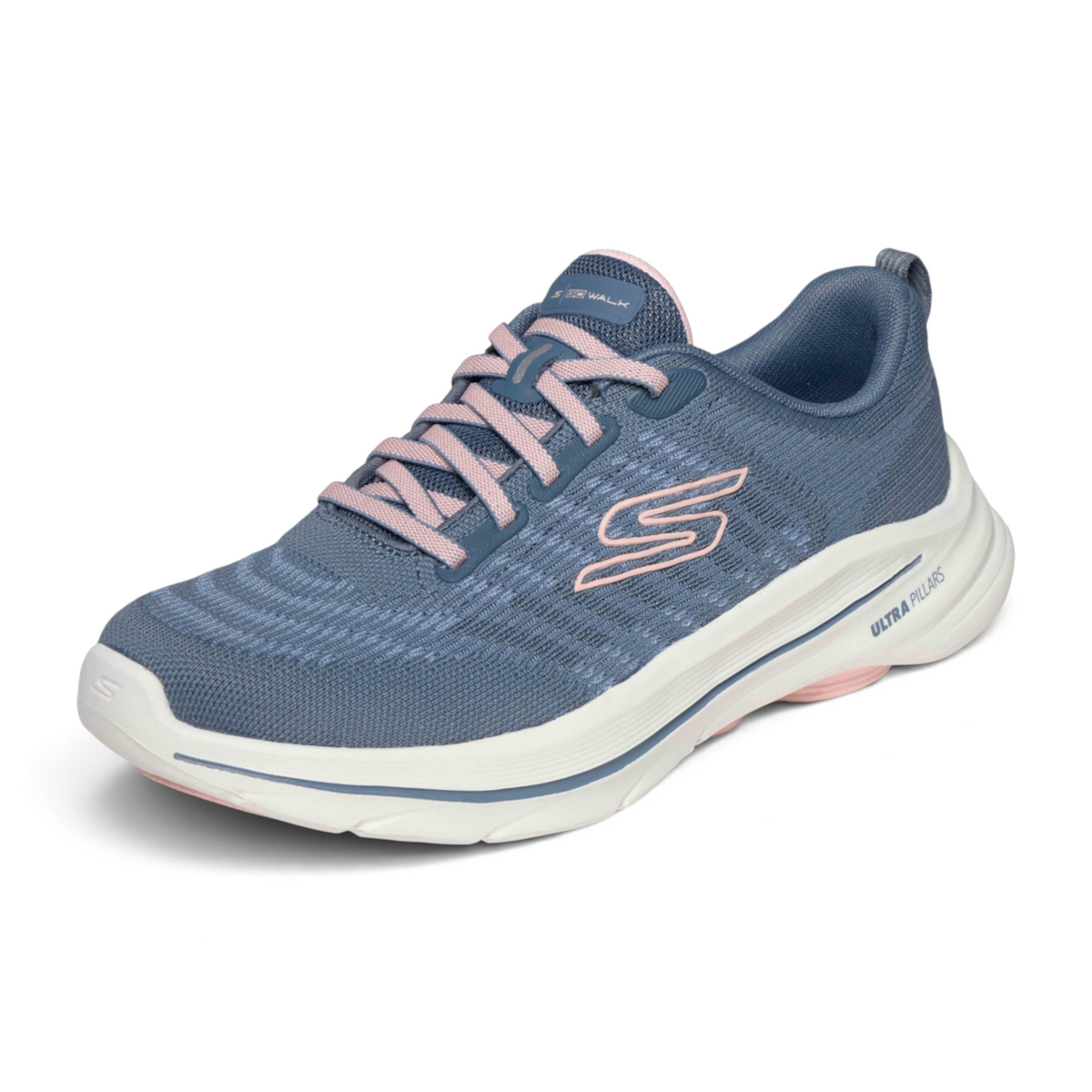 FRG GO WALK 8 - BRITT women's blue walking sneaker with pink laces and white cushioned Ultra Pillars sole