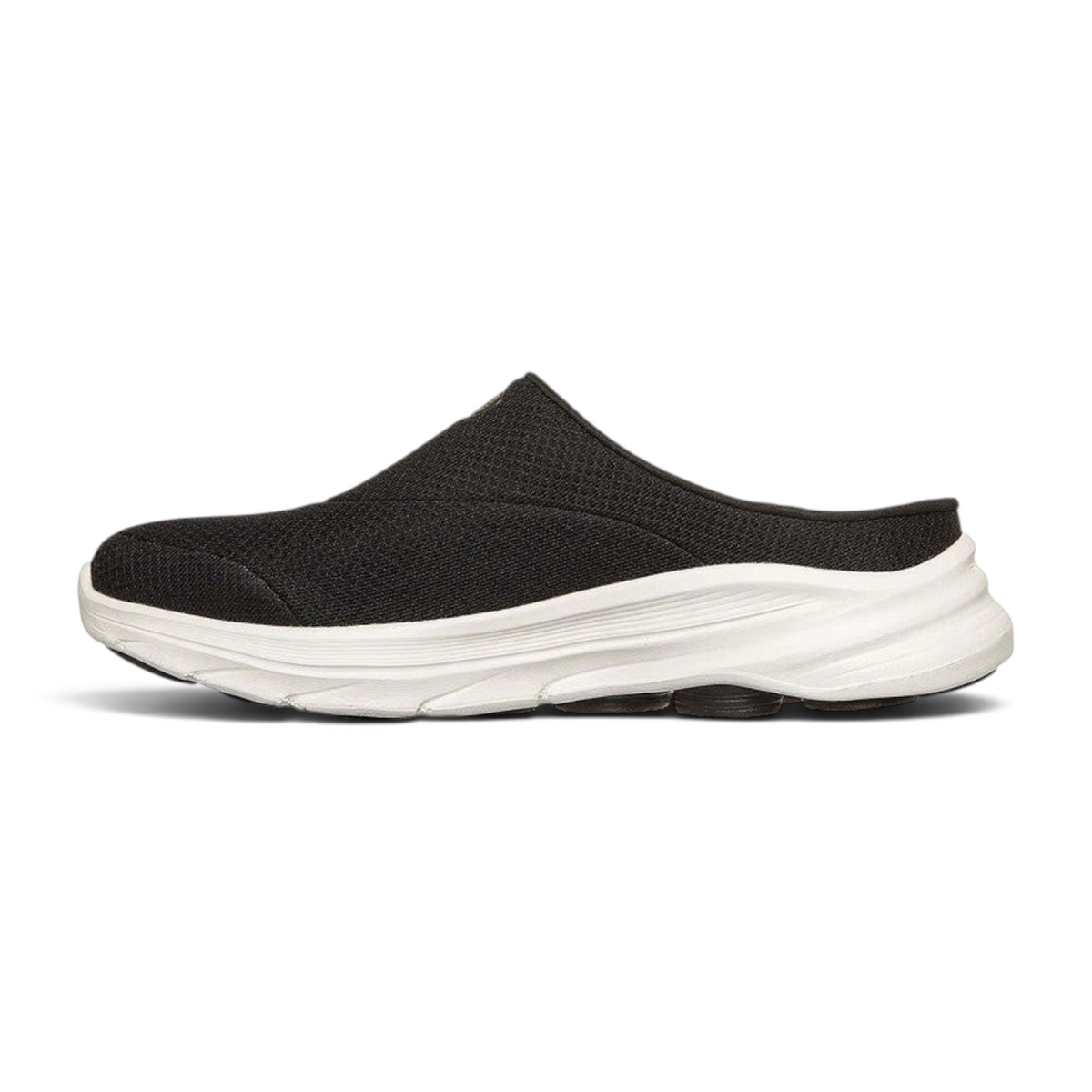 FRG Skechers GO WALK 8 Jackie black vegan open-back slip-on shoe with athletic mesh upper and white cushioned midsole