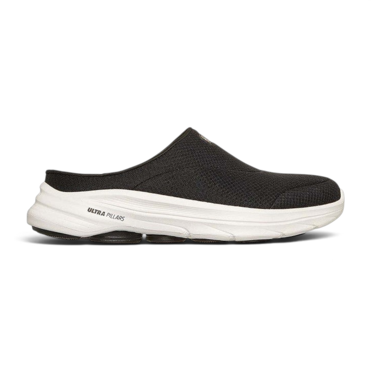FRG Skechers GO WALK 8 Jackie black vegan open-back slip-on sneaker with athletic mesh and white cushioned midsole