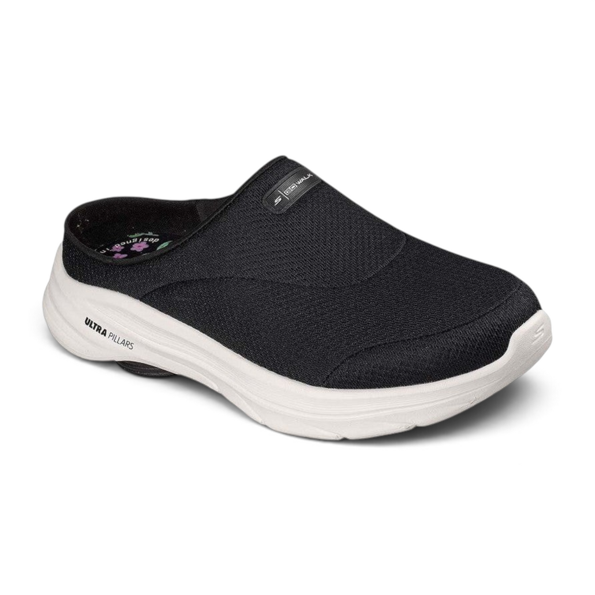 FRG Skechers GO WALK 8 Jackie black open-back slip-on sneaker with athletic mesh upper and white ULTRA GO midsole