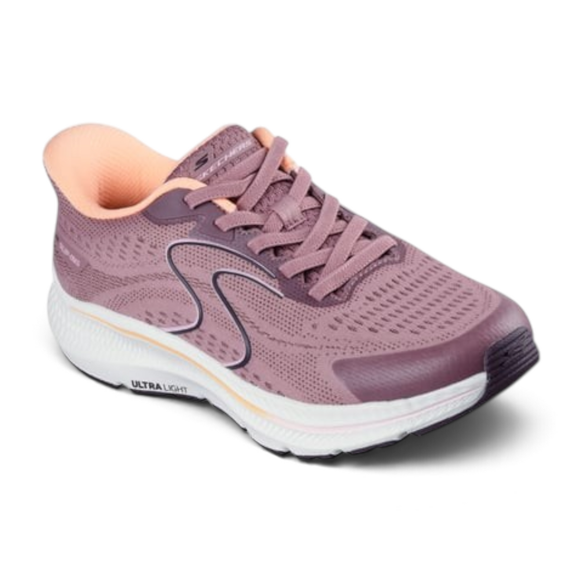 FRG Skechers GO RUN CONSISTENT 2.0 Lockhart running shoe in mauve mesh with peach lining and white Ultra Light sole