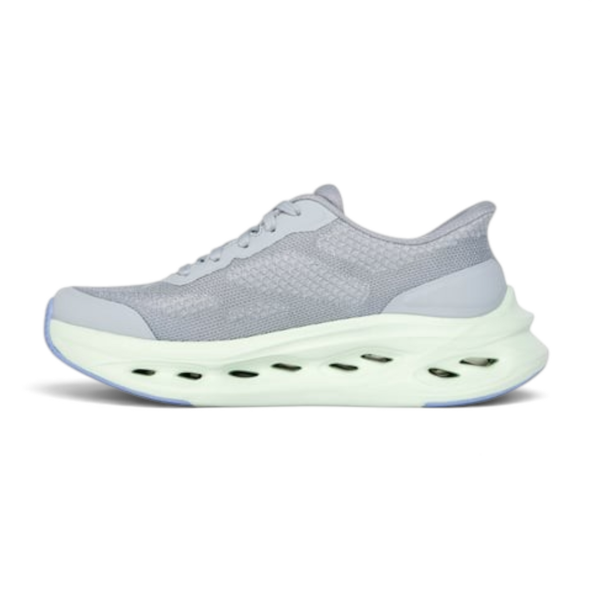 FRG MAX CUSHIONING GLIDE-STEP HARTFORD grey mesh running shoe with a thick, sculpted pale green foam sole