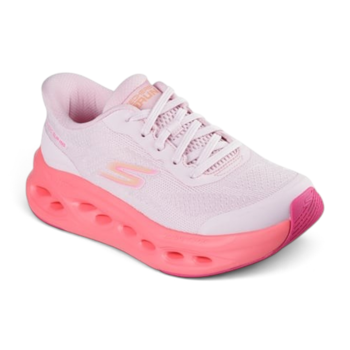 FRG MAX CUSHIONING GLIDE-STEP HARTFORD running shoe in light pink with a vibrant pink cushioned sole