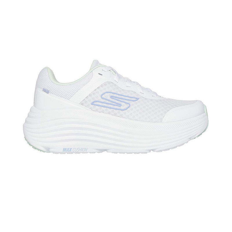FRG MAX CUSHIONING ENDEAVOUR white mesh running shoe with light green interior and cushioned insole top view