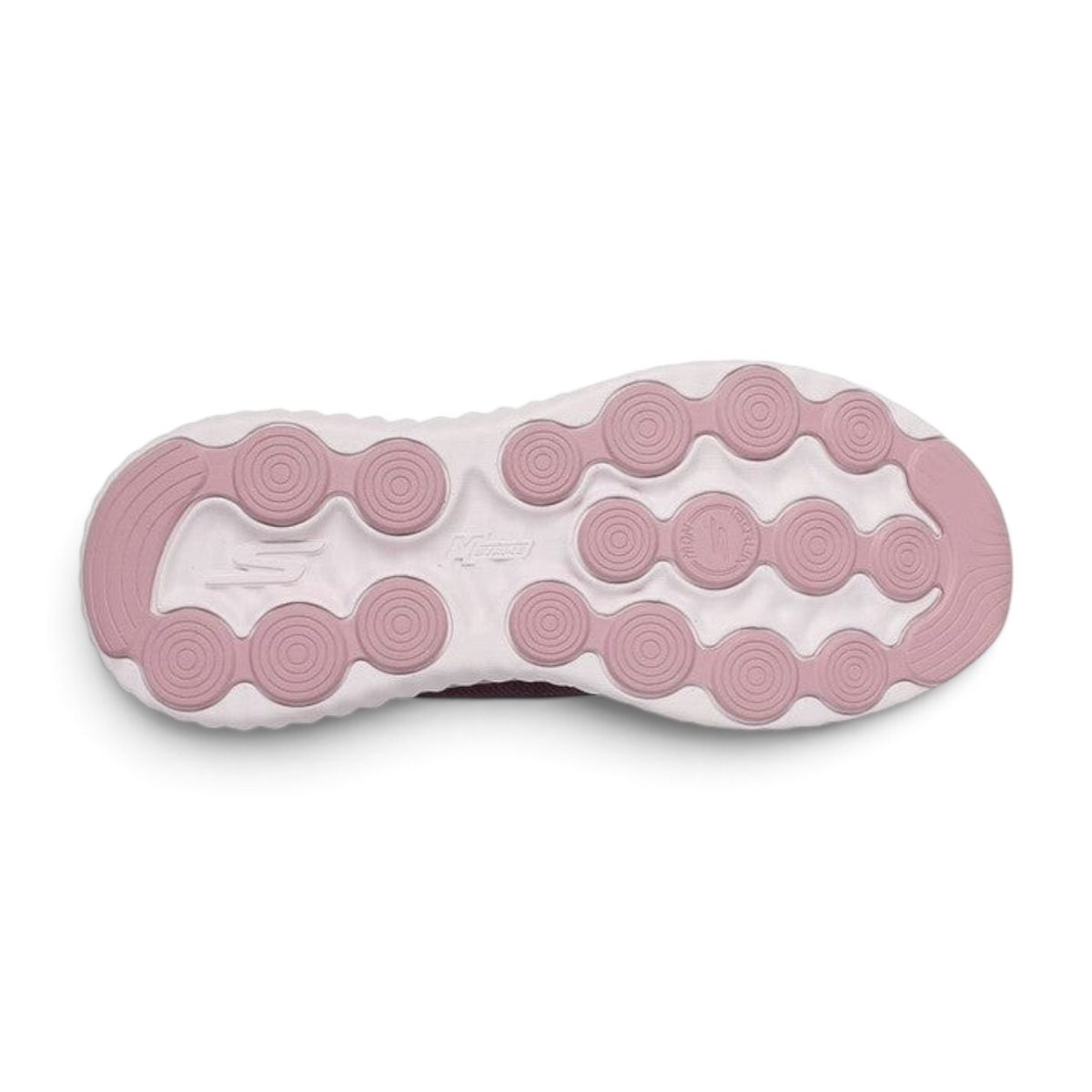 FRG Skechers GO RUN Now Starfuse mauve sneaker showing the white and mauve patterned traction outsole