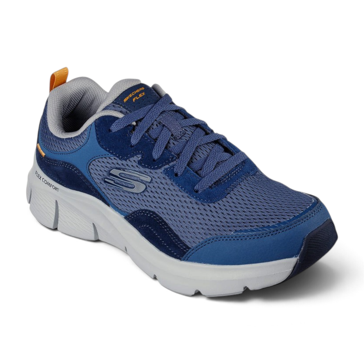 FRG Skechers Comfort Flex Drinn sneaker in navy and gray with breathable mesh upper and cushioned sole