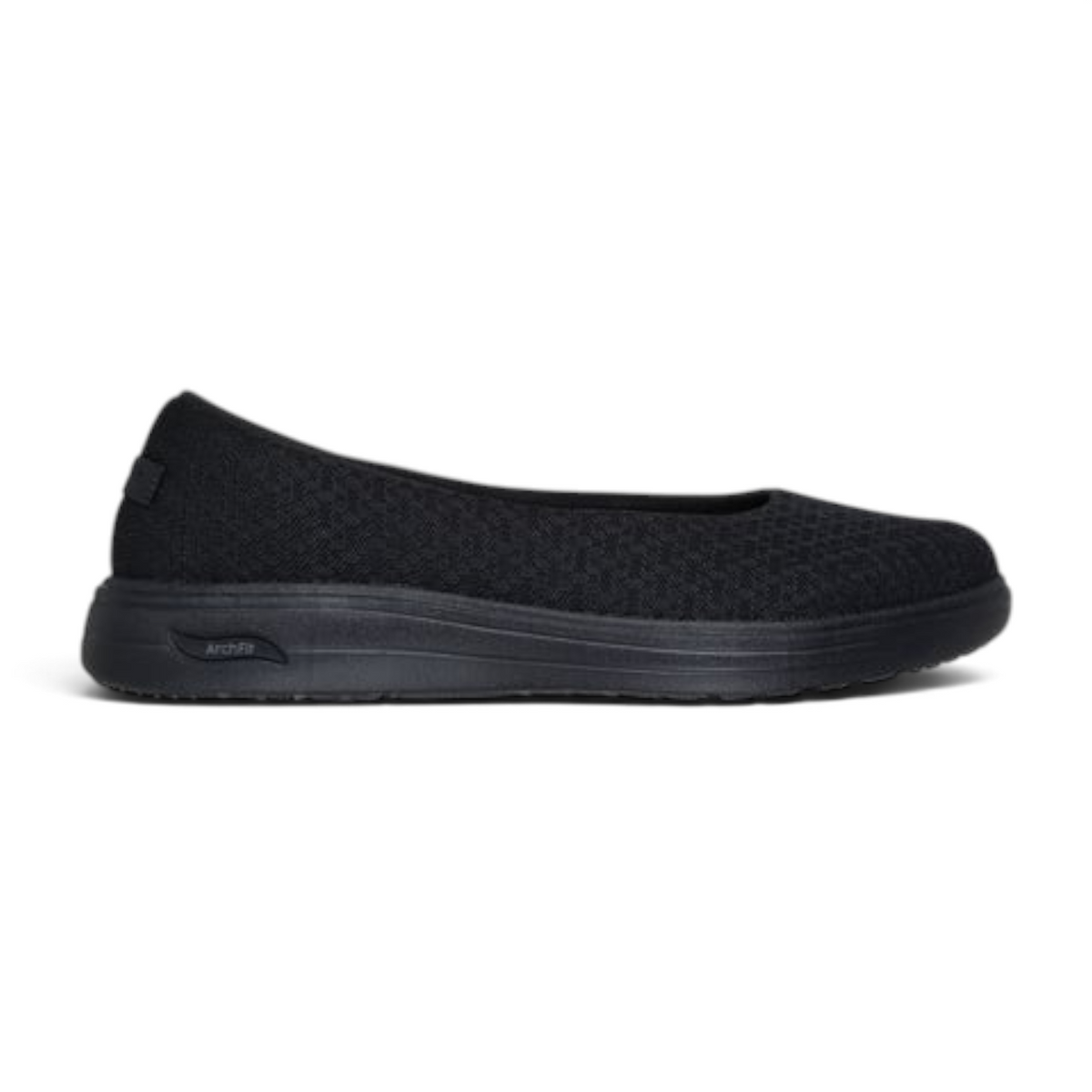 FRG Arch Fit Inspire Aubrey black slip-on ballet flat with a cushioned arch support sole and breathable knit upper