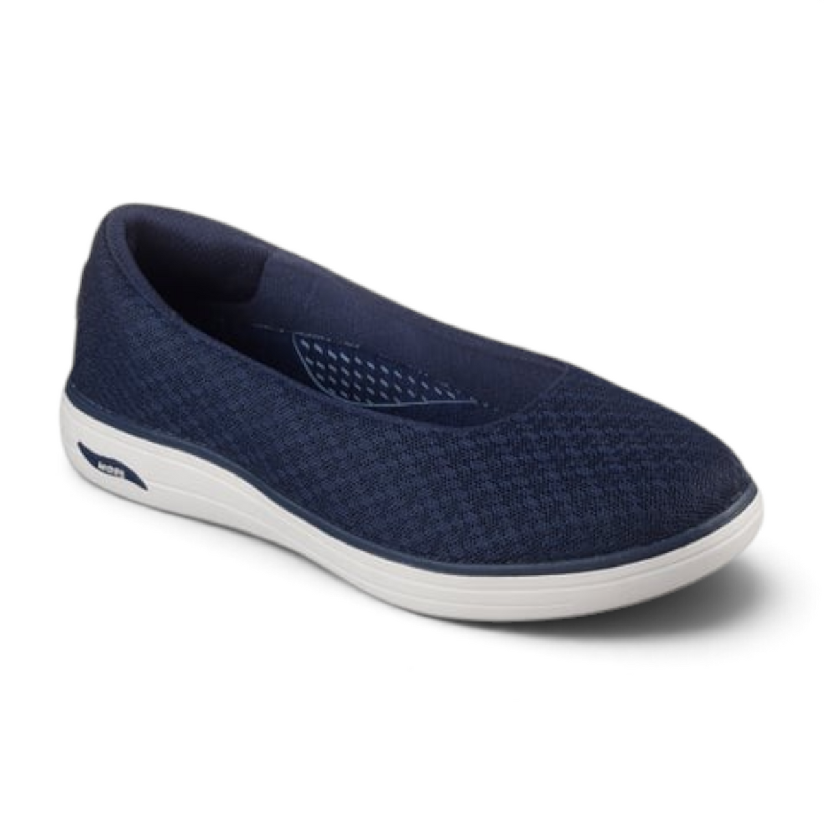 FRG Arch Fit Inspire Aubrey navy blue slip-on ballet flat with a cushioned white sole and breathable mesh upper