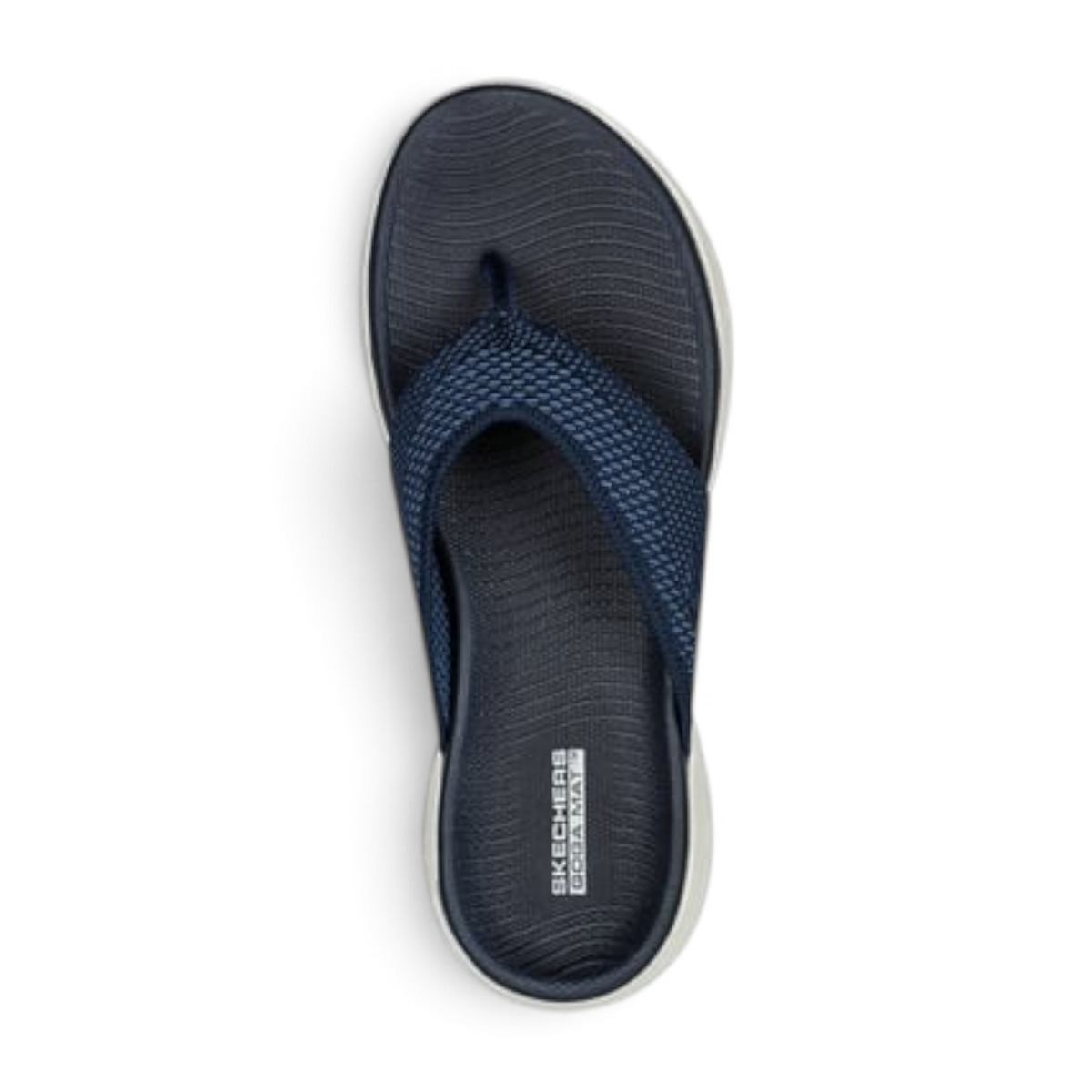 FRG Skechers On-the-GO 600 Flourish navy blue woven mesh thong sandal with contoured Goga Mat footbed