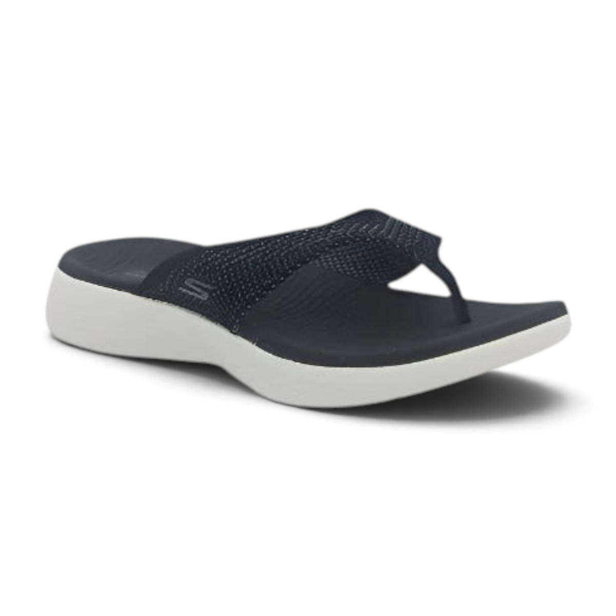 FRG Skechers On-the-GO 600 Flourish navy blue woven mesh thong sandal with white cushioned midsole