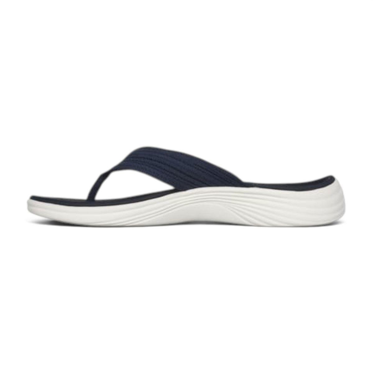 FRG Skechers Arch Fit Radiance Lure navy blue thong sandal with white cushioned sole and mono mesh upper
