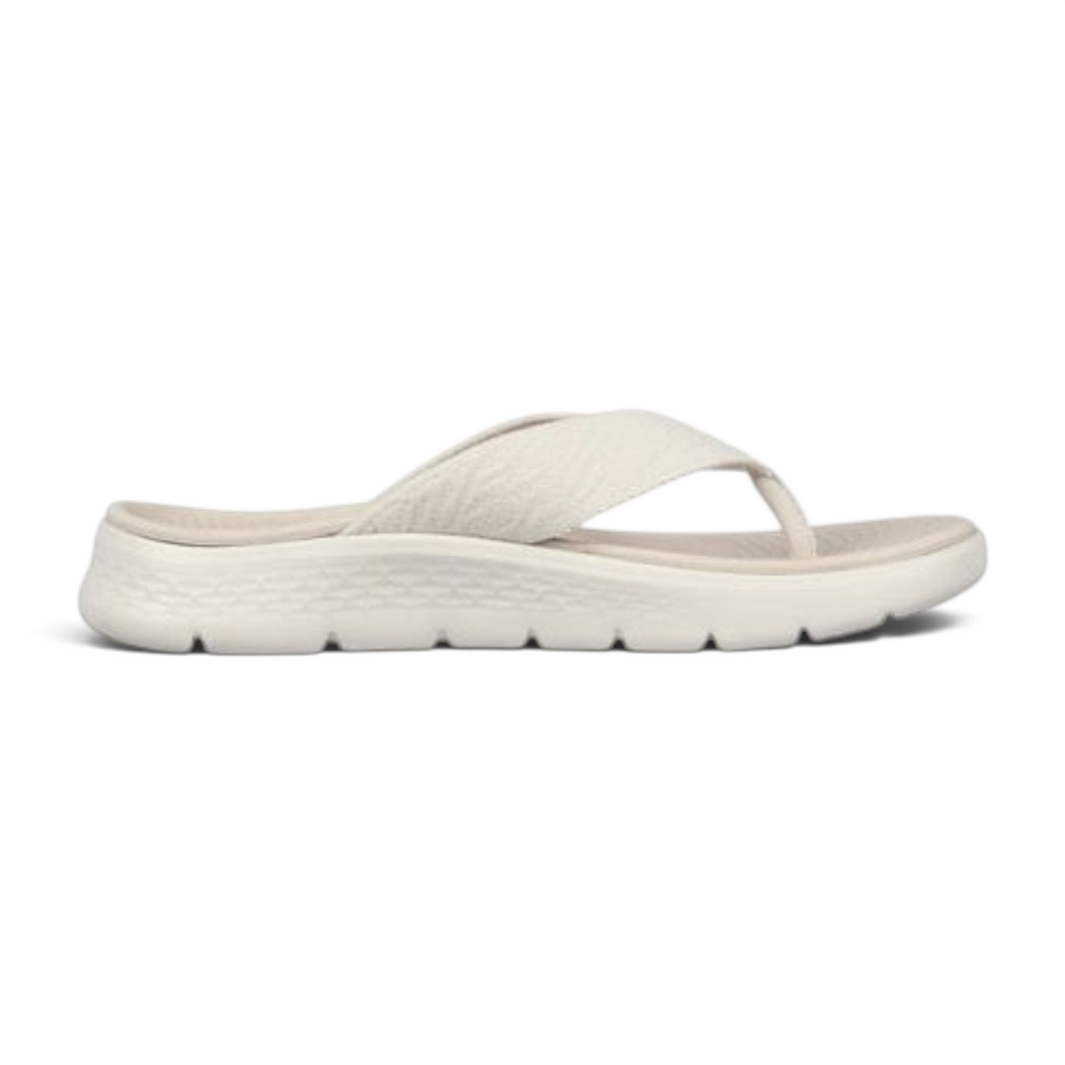 FRG Skechers GO WALK Flex Splendor 3-point thong sandal in off-white engineered knit with contoured Goga Mat footbed
