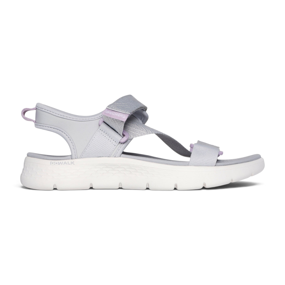 FRG GO WALK FLEX SANDAL in light grey with adjustable hook-and-loop straps and a cushioned white platform sole