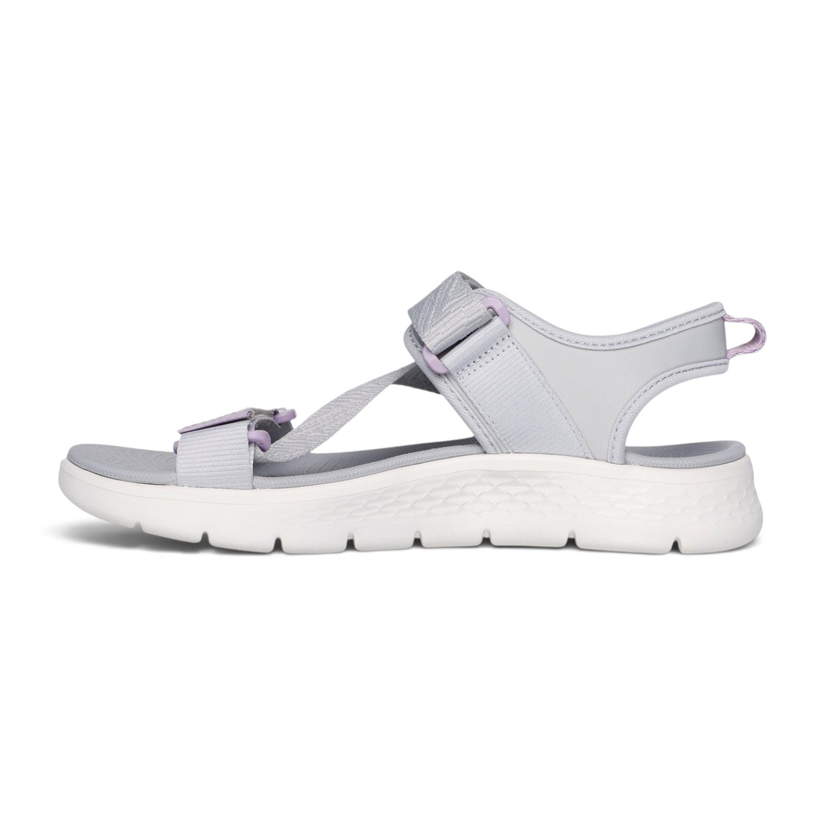 FRG GO WALK FLEX SANDAL in light grey with adjustable hook and loop straps and a cushioned white athletic sole
