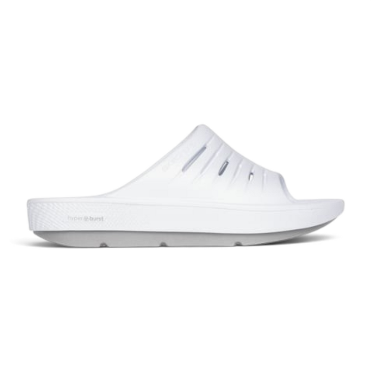 FRG GO RECOVER REFRESH white recovery slide sandals with a thick Hyper Burst cushioned sole and side ventilation