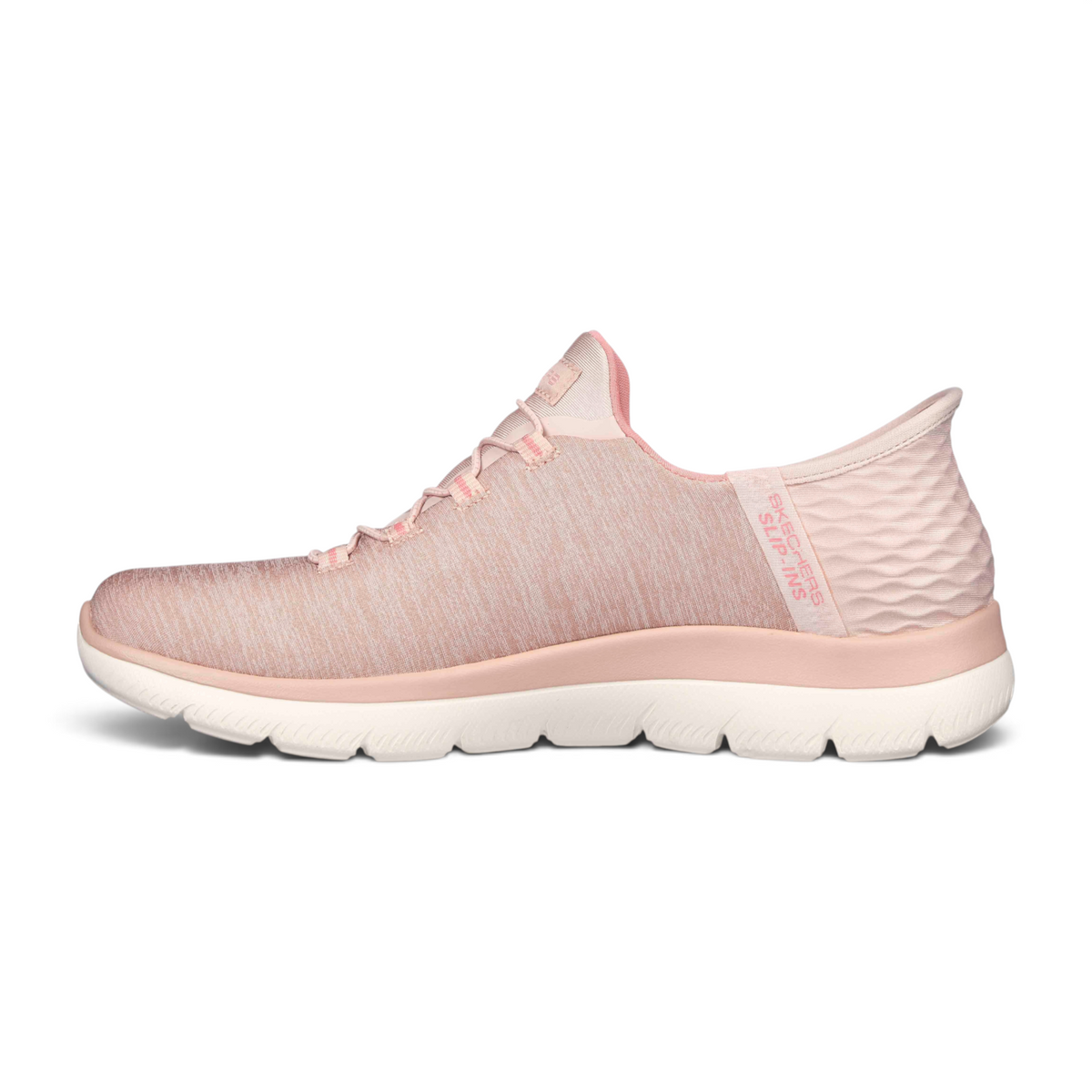 FRG Skechers Slip-ins Summits Dazzling Haze pink heathered jersey knit sneaker with white shock-absorbing midsole