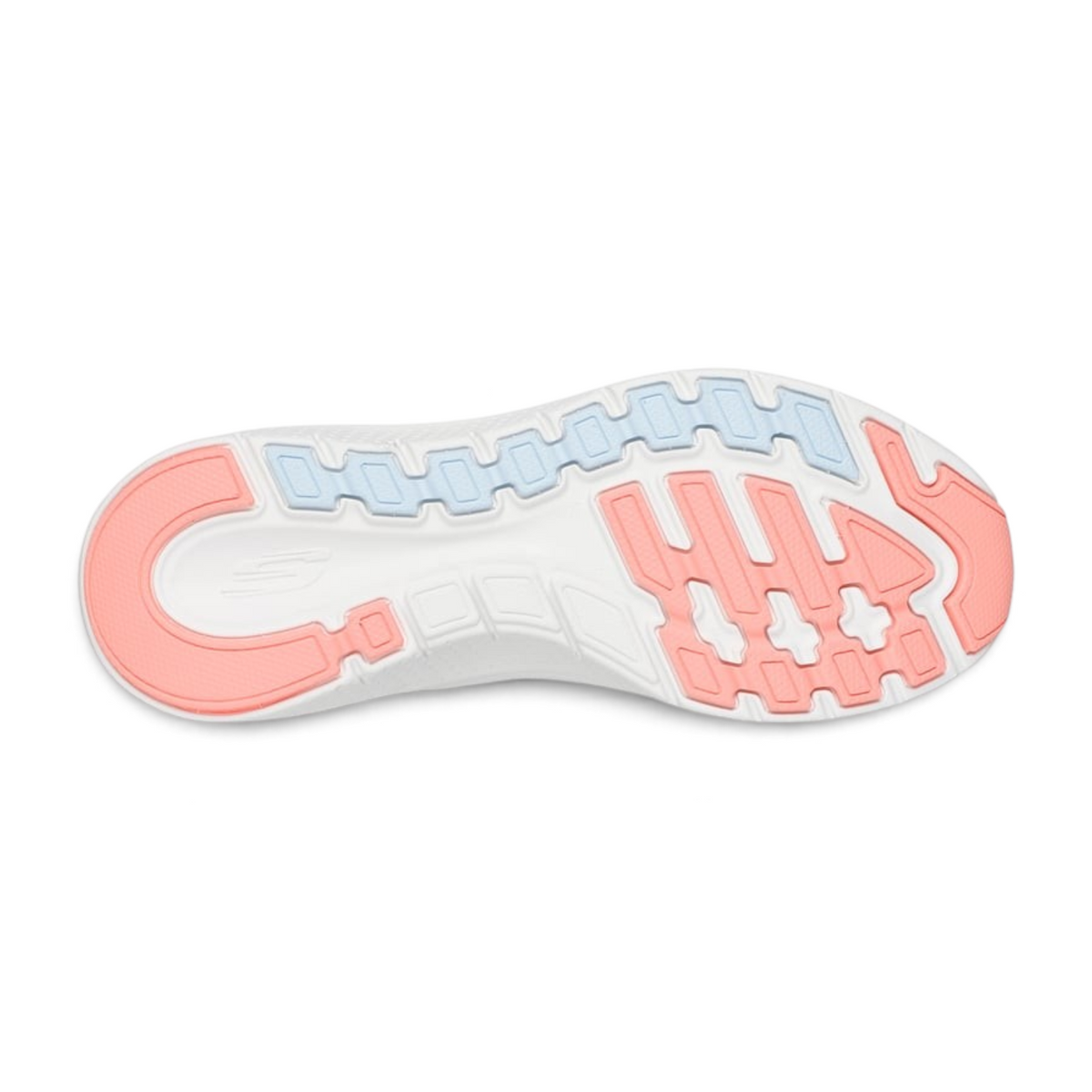 FRG Skechers Arch Fit 2.0 sneaker outsole featuring white base with light blue and coral pink traction patterns